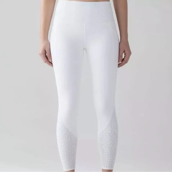 lululemon athletica Pants - Lululemon Anew White Crop Skinny Leggings Laser Cut Perforated Hugged Women 4